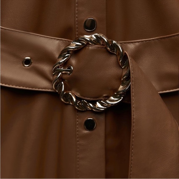 NWT Zara Brown Faux Leather Dress, Size Medium - Picture 5 of 7